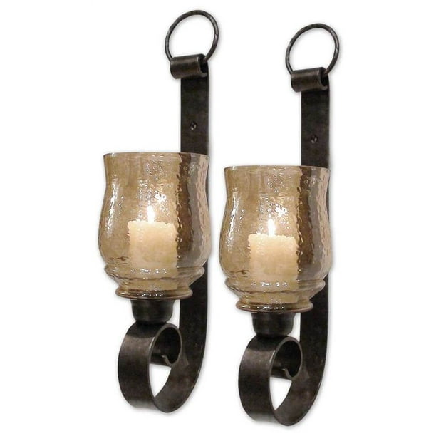2 Lantern Wall Sconce Set-Large Coal Miner Style-Clear Glass 2 Lantern Wall Sconce Set-Large Coal Miner Style-Clear Glass